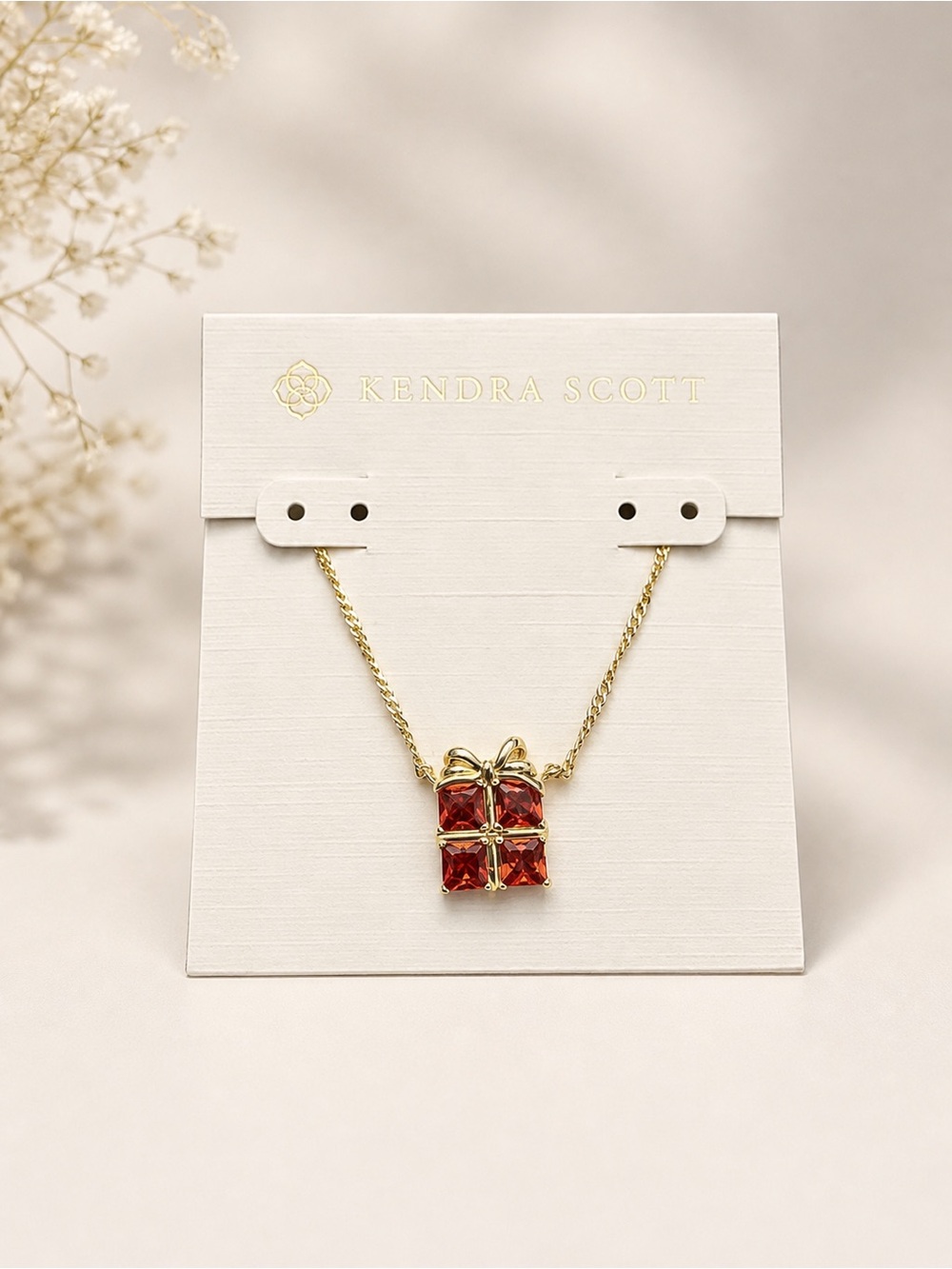 Kendra Scott Gold Necklace with Red Crystal Present Pendant